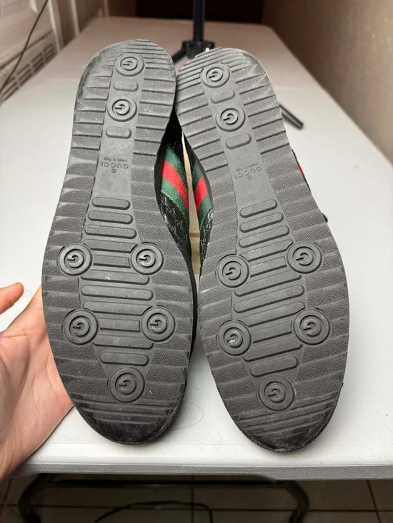 Gucci Web Guccissima Black Leather Men Sneaker 12 G / 13 US NO INSOLES - Picture 9 of 13